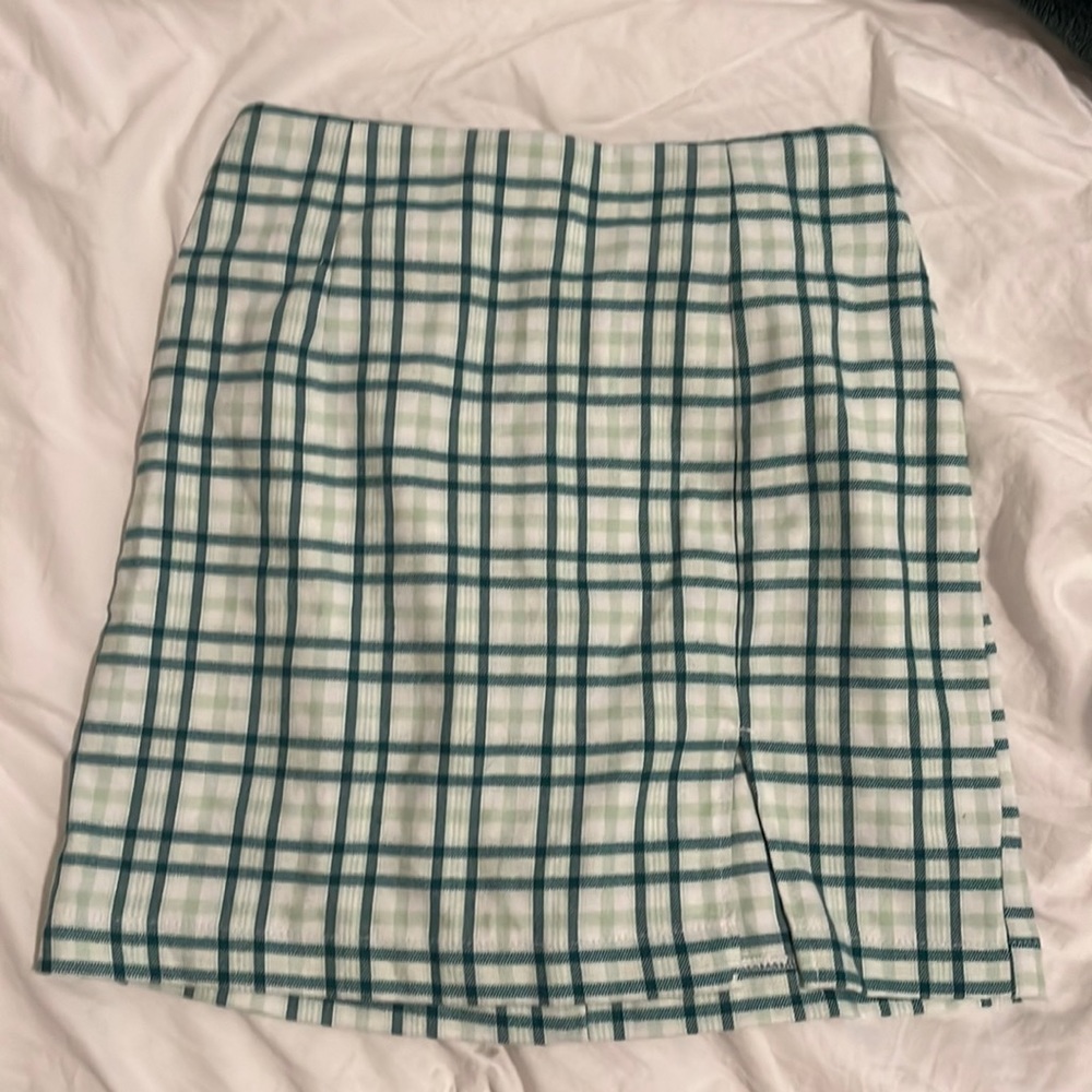 green plaid skirt w/ slit